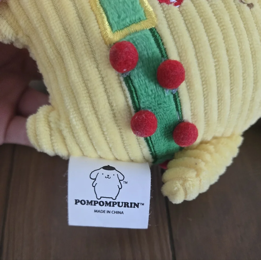 Yellow Sanrio Plush Pompompurin Dog with Holiday Hat